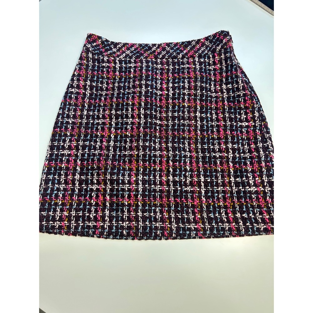 Ann Taylor Factory Burgundy Pink Tweed Plaid Mini Skirt Size 4 Lined A-Line